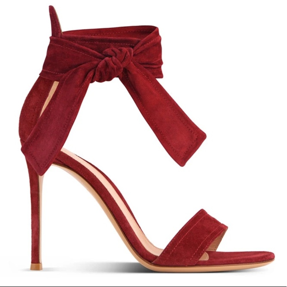 Gianvito Rossi red suede tie ankle sandals heels